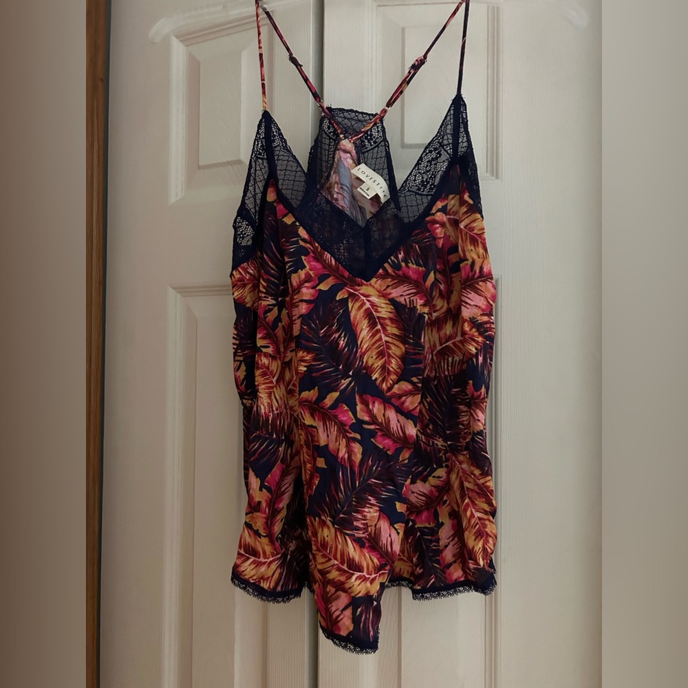 Lovestitch Navy Lace Camisole with Pink Floral